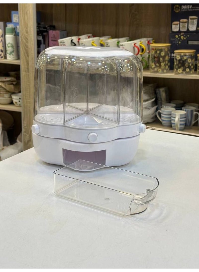 Crystal 6-Hole Acrylic Dispenser with movable, transparent acrylic base and a fixed white acrylic base with a pouring button. Includes a transparent acrylic drawer and acrylic lid. - Image 1